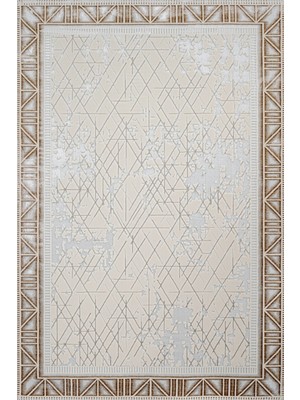 Bespoky 80x150 cm Beyaz Krem Soyut Geometrik Modern Geometrik çizgiler Yıkanabilir Halı | Yatak Odası Mutfak Halısı | Leke Tutmayan, Kaymaz | CREA_SAFİR-17305