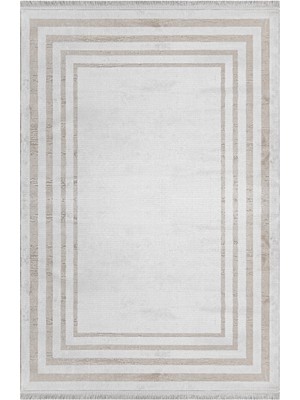 Viktoriya Çerçeveli Gri Viskon Dikdörtgen Modern Desenli Akrilik Hav Vermeyen Leke Tutmayan Kolay Temizlenen Yumuşak Makine Salon Yolluk Mutfak Halı