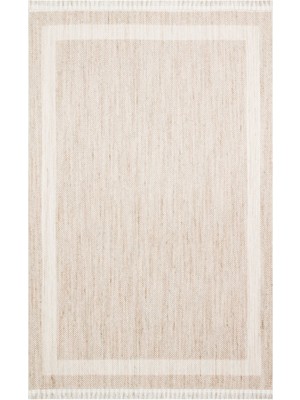 Bespoky 80x150 cm Krem Bej Çerçeveli Modern Yıkanabilir Halı | Yatak Odası Mutfak Halısı | Leke Tutmayan, Kaymaz | LEKE TUTMAYAN KAYMAZ