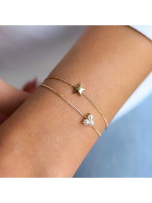 Incili Yıldızlı Ikili Bileklik