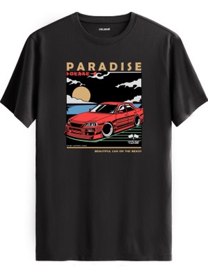 Paradise Spor Araba Gün Batımı Tasarımlı Regular Tişört