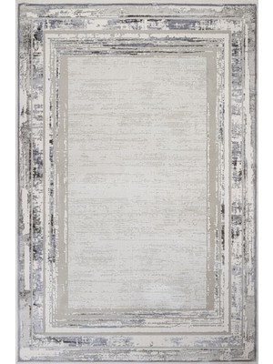 Gri Çerçeveli Etnik Modern Desenli Pamuk Makinada Yıkanabilir Hav Toz Vermez Leke Tutmayan Kaymaz Taban Dijital Makine Baskı Salon Yolluk Mutfak Halı