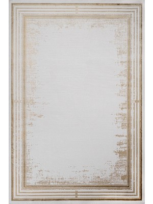 Bespoky 80x150 cm Bej Krem Geometrik Modern Çizgili Yıkanabilir Halı | Yatak Odası Mutfak Halısı | Leke Tutmayan, Kaymaz | STN_OTTOWA-001B