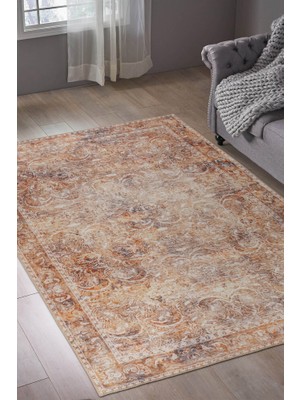 Bespoky 150x150 cm Turuncu Yıkanabilir Halı | Salon Yatak Odası Halısı | Hav Vermez, Leke Tutmaz, Kaymaz | FL25-KARE