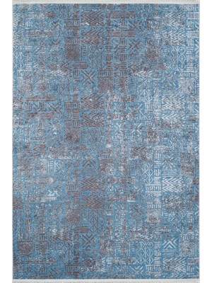Hali.Net 100x150 cm Mavi Dijital Baskı Etnik Patchwork Halı | Mutfak Balkon Salon Halısı | Hav Vermez Hipoalerjenik | HALN-HLN1997