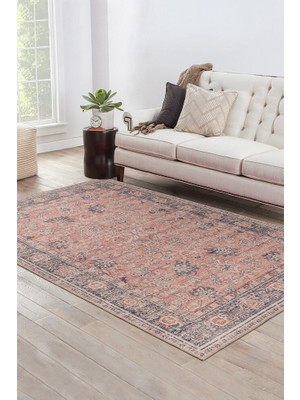 Bespoky 150x230 cm Turuncu Dikdörtgen Vintage Eskitme Yıkanabilir Halı | Salon Yatak Odası Mutfak Halısı | Hav Vermez Leke Tutmaz Kaymaz | FL51-DİKDÖRTGEN