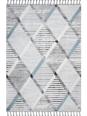 Bespoky 80x150 cm Gri Beyaz Geometrik Modern Soyut Yıkanabilir Halı | Yatak Odası Mutfak Halısı | Leke Tutmayan, Kaymaz | LİZA-18555