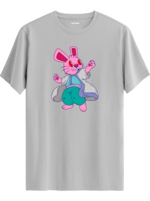 Tavşan Karakter Baskılı %100 Pamuk Eğlenceli Sokak Modası Unisex Tişört