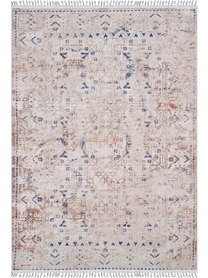 Krajenski Krem Göbekli Etnik Modern Desenli Makinada Yıkanabilir Hav Toz Vermez Leke Tutmayan Kaymaz Taban Dijital Makine Baskı Salon Yolluk Mutfak Halı