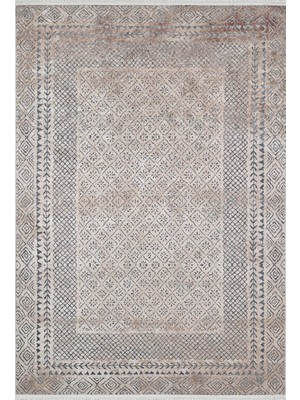 Jhang Kahverengi Çerçeveli Etnik Modern Desenli Makinada Yıkanabilir Hav Toz Vermez Leke Tutmayan Kaymaz Taban Dijital Makine Baskı Salon Yolluk Mutfak Halı