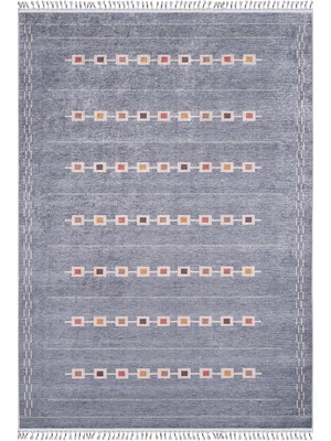 Hali.Net 80x150 cm Gri Beyaz Kareler Modern Geometrik Halı | Salon Mutfak Halısı | Hav Vermez Hipoalerjenik | HALN-HLN5058