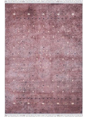 Lasin Kahverengi Göbekli Etnik Modern Desenli Makinada Yıkanabilir Hav Toz Vermez Leke Tutmayan Kaymaz Taban Dijital Makine Baskı Salon Yolluk Mutfak Halı