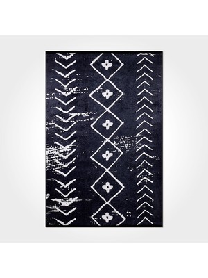 Bespoky 80x150 cm Siyah İskandinav Yıkanabilir Halı | Mutfak Balkon Yatak Odası Halısı | Hav Vermez Leke Tutmaz Kaymaz | İSKANDİNAV-3008PC