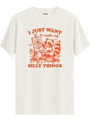 Rakun Resim Tuval Çizim Baskılı Regular Tişört %100 Pamuk Premium Kumaş