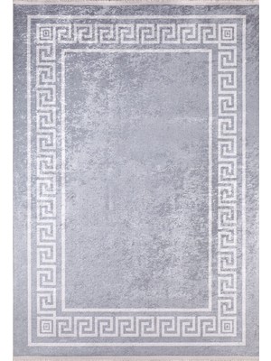 Hali.Net 120x180 cm Gri Beyaz Yunan Anahtarı Modern Geometrik Halı | Salon Yatak Odası Halısı | Hav Vermez Hipoalerjenik | HALN-HLN591