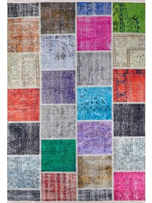 Xian Pembe Patchwork Etnik Modern Desenli Makinada Yıkanabilir Hav Toz Vermez Leke Tutmayan Kaymaz Taban Dijital Makine Baskı Salon Yolluk Mutfak Halı