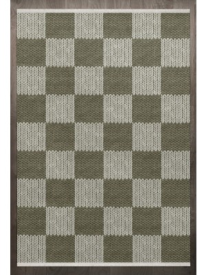 Bespoky 80x150 cm Yeşil Yıkanabilir Halı | Yatak Odası Mutfak Halısı | Leke Tutmayan, Kaymaz | F_SCANDİNAVİAN-8013