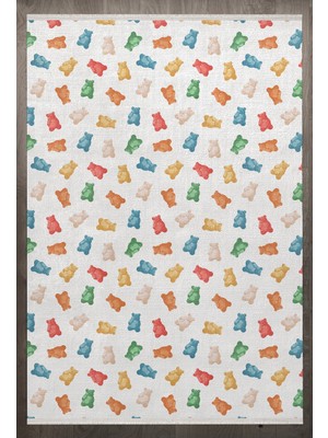 Bespoky 80x150 cm Beyaz Child Modern Yıkanabilir Halı | Mutfak Balkon Yatak Odası Halısı | Leke Tutmayan Kaymaz | F_CHİLD-1054