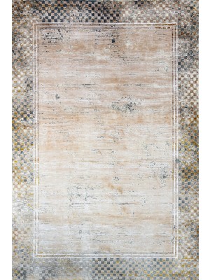 Gold Geometrik Etnik Modern Desenli Pamuk Makinada Yıkanabilir Hav Toz Vermez Leke Tutmayan Kaymaz Taban Dijital Makine Baskı Salon Yolluk Mutfak Halı