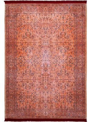 Hali.Net 80x150 cm Turuncu Classic Modern Daire Yuvarlak Polyester Halı | Mutfak Balkon Salon Halısı | Hav Vermez Leke Tutmaz | CLASSİC-2208A