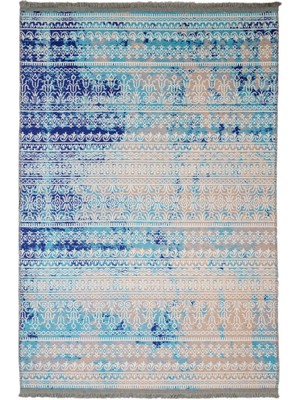 Hali.Net 80x150 cm Mavi Modern Daire Yuvarlak Polyester Halı | Mutfak Balkon Salon Halısı | Hav Vermez Leke Tutmaz | MODERN-2012A