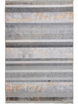 Hali.Net 120x120 cm Gri Geometrik Modern Çizgili Halı | Salon Yatak Odası Halısı | Hav Vermez Leke Tutmaz | ETNİK-2401A