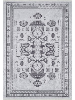 Bespoky 80x150 cm Gri Modern Etnik Yıkanabilir Halı | Mutfak Balkon Yatak Odası Halısı | Leke Tutmayan Kaymaz | HALN-HLN1893