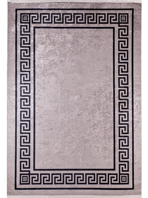 Neftekamsk Kahverengi Çerçeveli Etnik Modern Desenli Makinada Yıkanabilir Hav Toz Vermez Leke Tutmayan Kaymaz Taban Dijital Makine Baskı Salon Yolluk Mutfak Halı