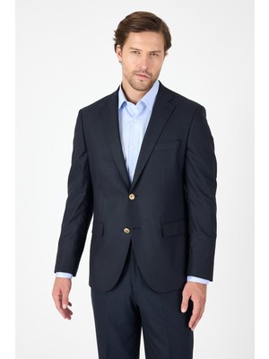 Lacivert Düz Gabardin Mono Yaka 2 Düğme 4 Drop Comfort Fit Basic Ceket 1002250006_206