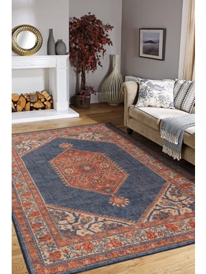 Bespoky 75x200 cm Lacivert Dikdörtgen Klasik Yolluk Yıkanabilir Halı | Balkon Halısı Mutfak Yolluk Koridor Halı | Leke Tutmayan Kaymaz | FL29-DİKDÖRTGEN