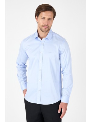 Mavi Sert Yaka Düz Classic %100 Pamuk Slim Fit Gömlek 1004250324