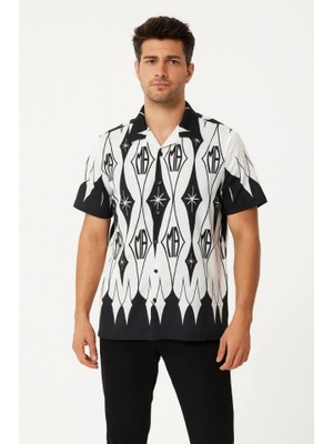 Erkek Iki Iplik Kumaş Dijital Baskılı Gömlek - Siyah