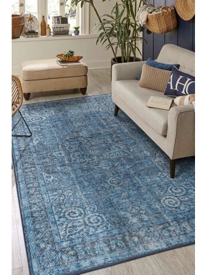 Bespoky 150x230 cm Mavi Yıkanabilir Halı | Salon Yatak Odası Halısı | Hav Vermez, Leke Tutmaz, Kaymaz | FL30-DİKDÖRTGEN