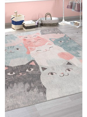 Bespoky 140x200 cm Mavi Dikdörtgen Modern Etnik Yıkanabilir Halı | Yatak Odası Çocuk Odası Halısı | Leke Tutmayan Kaymaz | FL57-DİKDÖRTGEN