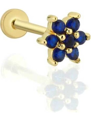 Lacivert Taş Çiçek Model Tragus Piercing