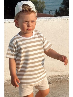 Breeze Erkek Çocuk Tişört Patlı Çizgili 1-4 Yaş, Ekru