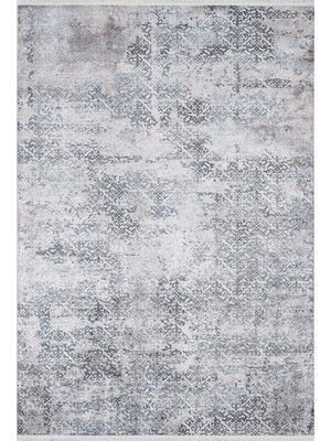 Bespoky Gri Damask Motifli Modern Kaymaz Taban Makinede Yıkanabilir Salon Halısı Dijital Baskı