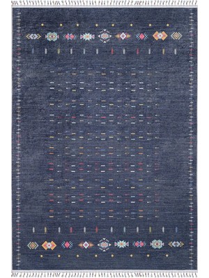 Hali.Net 80x150 cm Lacivert Dijital Baskı Etnik Patchwork Halı | Mutfak Balkon Salon Halısı | Hav Vermez Hipoalerjenik | HALN-HLN5101