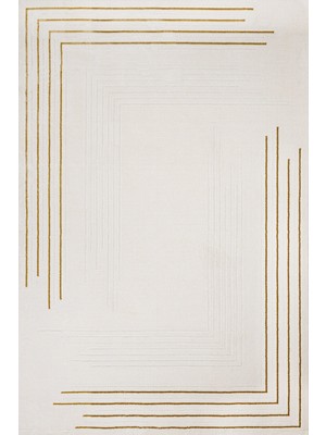 Krem Çerçeveli Etnik Modern Desenli Pamuk Makinada Yıkanabilir Hav Toz Vermez Leke Tutmayan Kaymaz Taban Dijital Makine Baskı Salon Yolluk Mutfak Halı