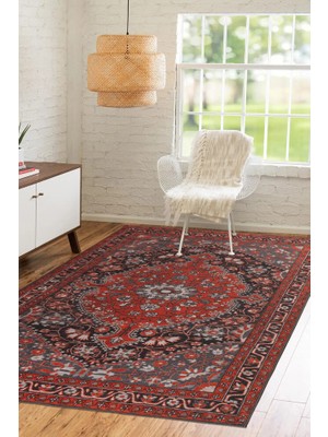 Bespoky 150x150 cm Kırmızı Yıkanabilir Halı | Salon Yatak Odası Halısı | Leke Tutmayan, Kaymaz | FL46-KARE