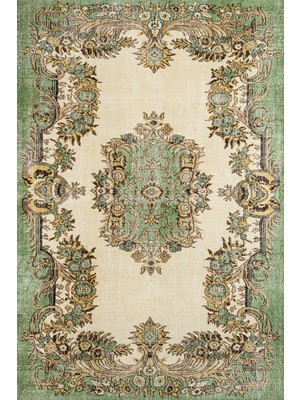 Yeşil Klasik Etnik Modern Desenli Pamuk Makinada Yıkanabilir Hav Toz Vermez Leke Tutmayan Kaymaz Taban Dijital Makine Baskı Salon Yolluk Mutfak Halı