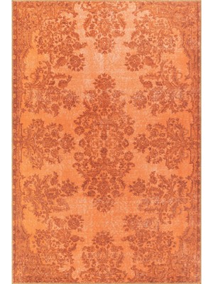 Canterbury Klasik Turuncu Polyester Dikdörtgen Modern Desenli Pamuk Makinada Yıkanabilir Hav Toz Vermez Leke Tutmayan Kaymaz Taban Dijital Makine Baskı Salon Yolluk Mutfak Halı
