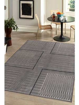 Bespoky 210x210 cm Siyah Yıkanabilir Halı | Salon Yatak Odası Halısı | Leke Tutmayan, Kaymaz | FL47-KARE