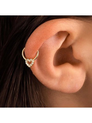 Taşlı Kalp Motifli Helix Piercing