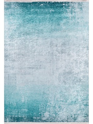 Bespoky 80x150 cm Turkuaz Modern Etnik Yıkanabilir Halı | Mutfak Balkon Yatak Odası Halısı | Leke Tutmayan Kaymaz | HALN-HLN327