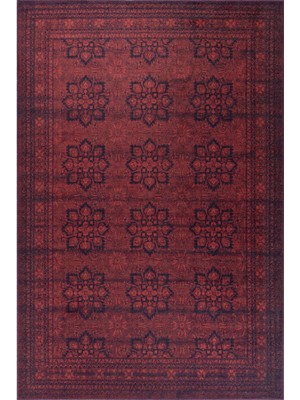 Bespoky 150x230 cm Kırmızı Dikdörtgen Klasik Yıkanabilir Halı | Salon Yatak Odası Mutfak Halısı | Leke Tutmayan Kaymaz | BA48-DİKDÖRTGEN