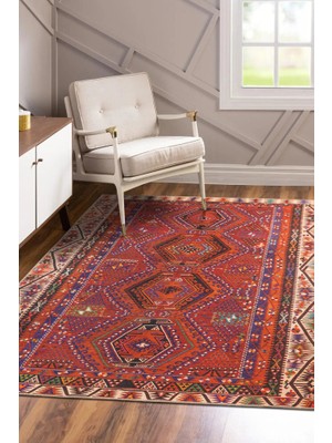 Anse Lazio Yöresel Kırmızı Polyester Dikdörtgen Modern Desenli Pamuk Makinada Yıkanabilir Hav Toz Vermez Leke Tutmayan Kaymaz Taban Dijital Makine Baskı Salon Yolluk Mutfak Halı