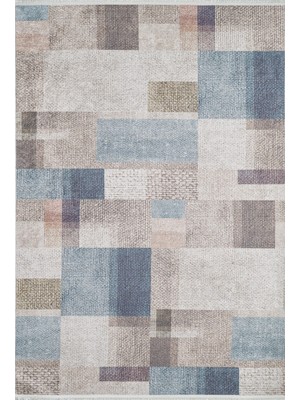 Bespoky 80x150 cm Krem Modern Etnik Yıkanabilir Halı | Mutfak Balkon Yatak Odası Halısı | Leke Tutmayan Kaymaz | HALN-HLN1955