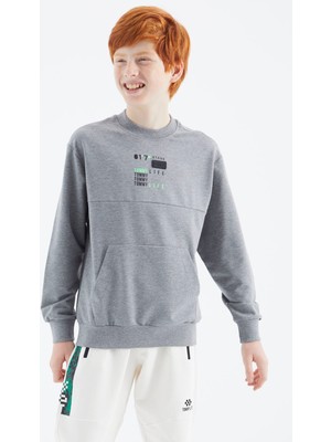 Gri Melanj Baskılı Erkek Çocuk Sweatshirt - 11175