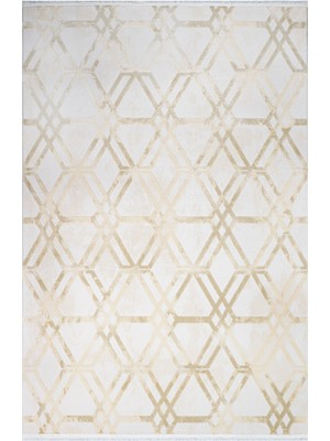 Liberty Geometrik Krem Bambu Dikdörtgen Modern Desenli Akrilik Hav Vermeyen Leke Tutmayan Kolay Temizlenen Yumuşak Makine Salon Yolluk Mutfak Halı